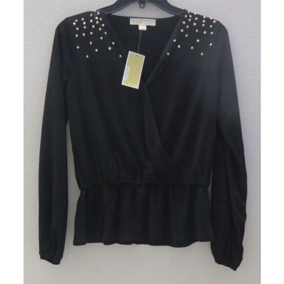 Michael Michael Kors Women's Sz XS Black Long Sleeve Blouse w/Gold Studs $98+ - Picture 1 of 10